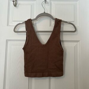 Reversible Brown Sleeveless Ribbed Crop Top